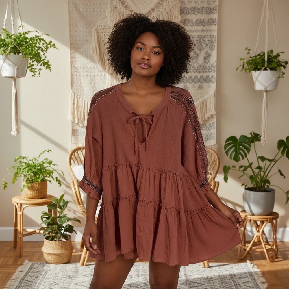 En Creme Women's Boho Top with Embroidery - Picture 3 of 12